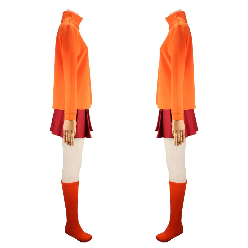 Anime Velma Seragam Cosplay Kostum Orange Short Skirt Uniform Wanita Oranye Kaus Kaki Rok Atas Halloween Party Carnival Set